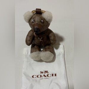 New Coach Brown Teddy Bear Keychain With Gold Charm